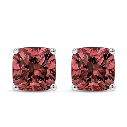 14K White Gold 1 1/2 Cttw Lab Grown Pink Cushion 4-Prong Set Classic Diamond Solitaire Stud Earrings (Pink Color, VS1-VS2 Clarity) Bids.com
