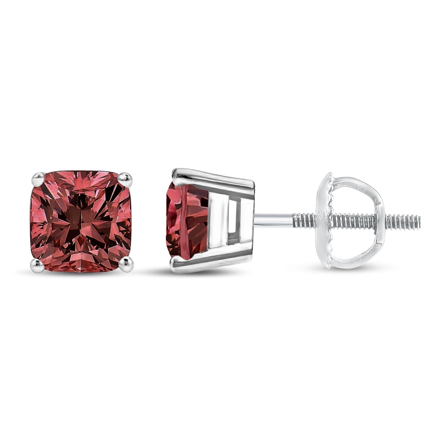 14K White Gold 1 1/2 Cttw Lab Grown Pink Cushion 4-Prong Set Classic Diamond Solitaire Stud Earrings (Pink Color, VS1-VS2 Clarity) Bids.com