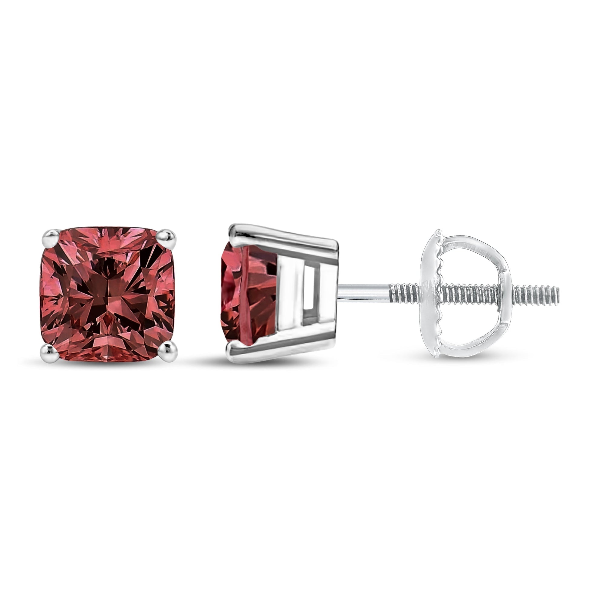 14K White Gold 1 1/2 Cttw Lab Grown Pink Cushion 4-Prong Set Classic Diamond Solitaire Stud Earrings (Pink Color, VS1-VS2 Clarity) Bids.com