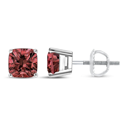 14K White Gold 1 1/2 Cttw Lab Grown Pink Cushion 4-Prong Set Classic Diamond Solitaire Stud Earrings (Pink Color, VS1-VS2 Clarity) Bids.com