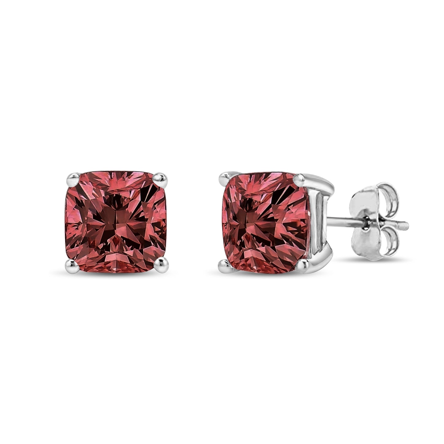 14K White Gold 1 1/2 Cttw Lab Grown Pink Cushion 4-Prong Set Classic Diamond Solitaire Stud Earrings (Pink Color, VS1-VS2 Clarity) Bids.com