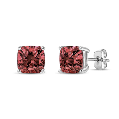 14K White Gold 1 1/2 Cttw Lab Grown Pink Cushion 4-Prong Set Classic Diamond Solitaire Stud Earrings (Pink Color, VS1-VS2 Clarity) Bids.com