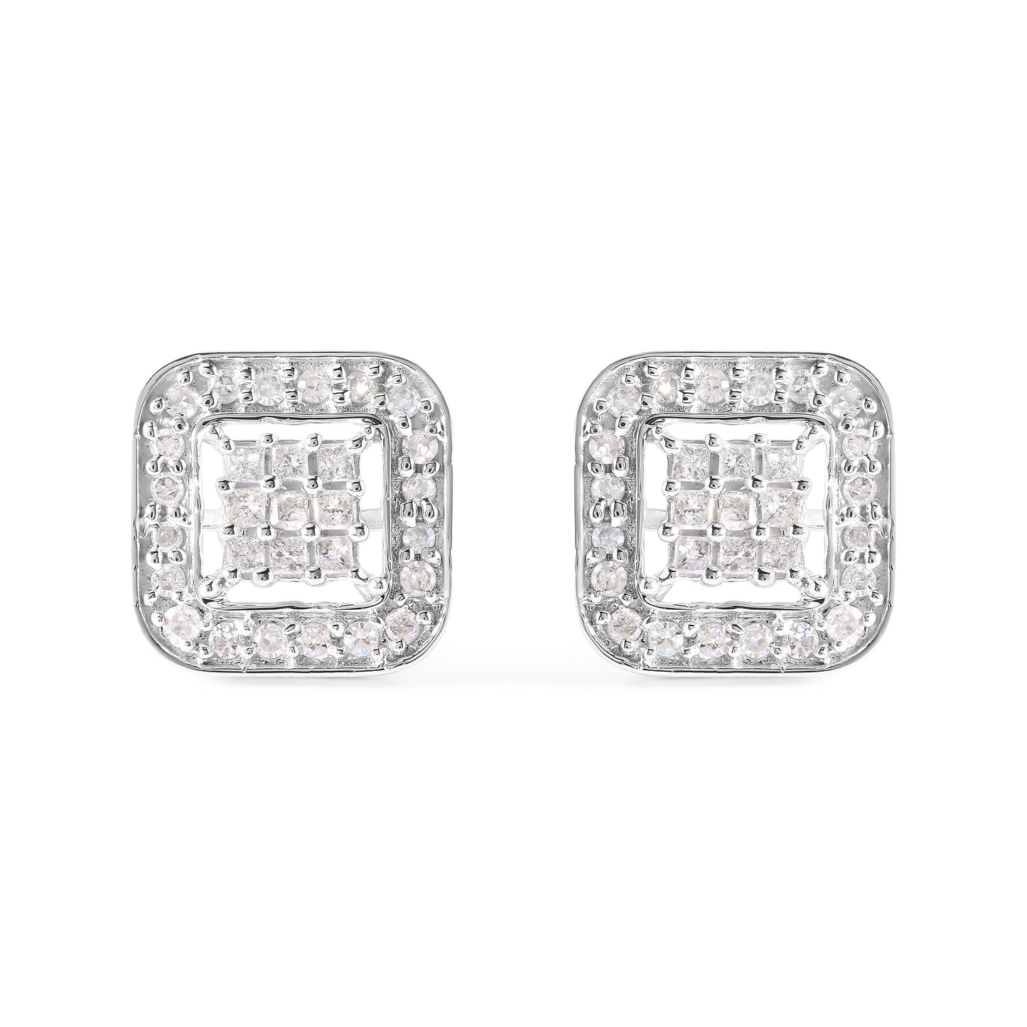 10K White Gold 5/8 Cttw Diamond Square Shaped Composite Stud Earrings (I-J Color, I1-I2 Clarity) Bids.com