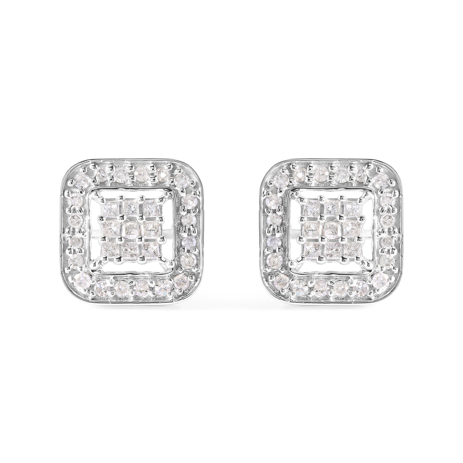 10K White Gold 5/8 Cttw Diamond Square Shaped Composite Stud Earrings (I-J Color, I1-I2 Clarity) Bids.com