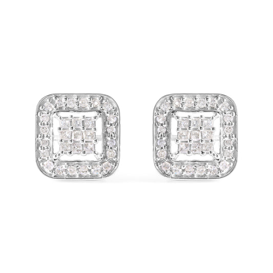 10K White Gold 5/8 Cttw Diamond Square Shaped Composite Stud Earrings (I-J Color, I1-I2 Clarity) Bids.com