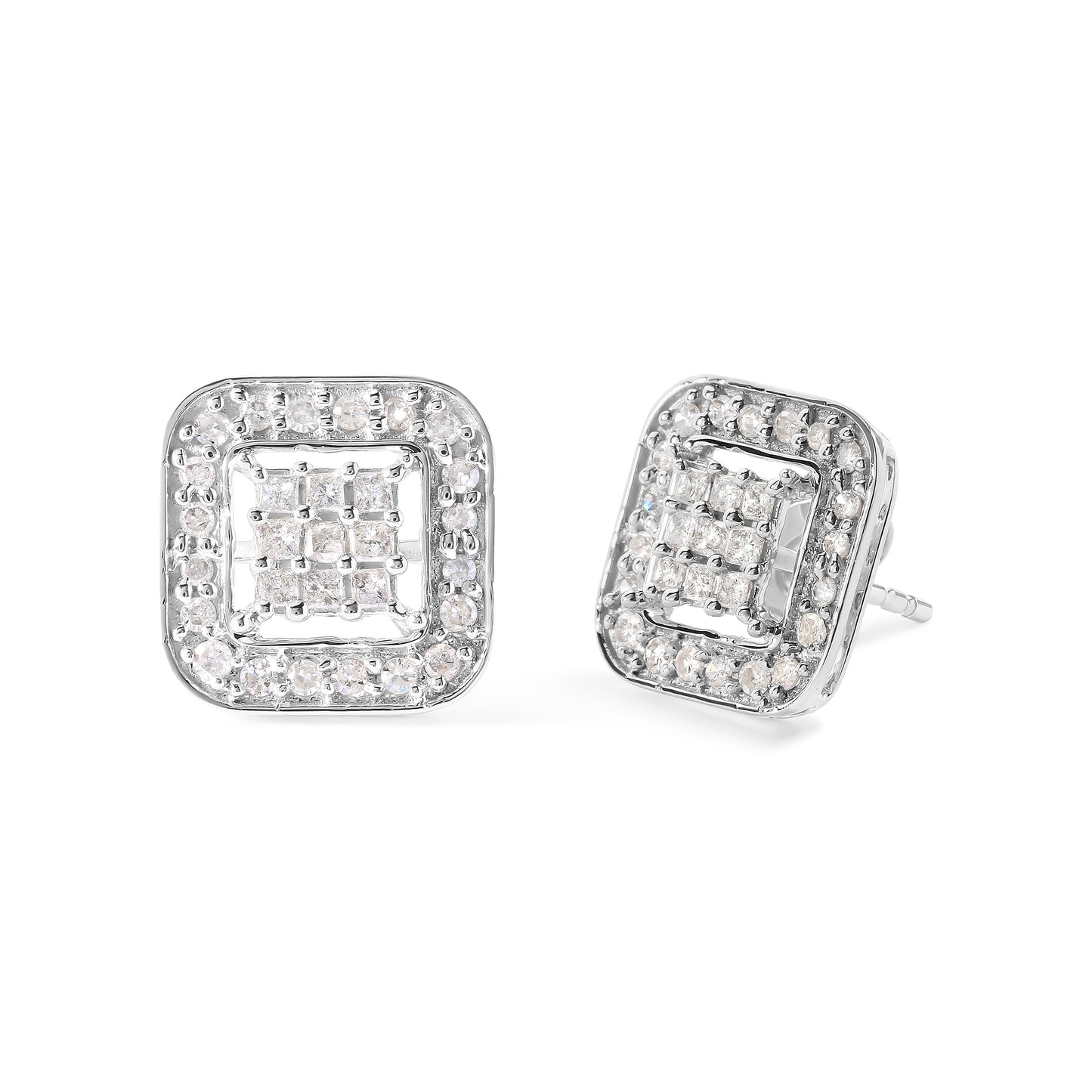 10K White Gold 5/8 Cttw Diamond Square Shaped Composite Stud Earrings (I-J Color, I1-I2 Clarity) Bids.com