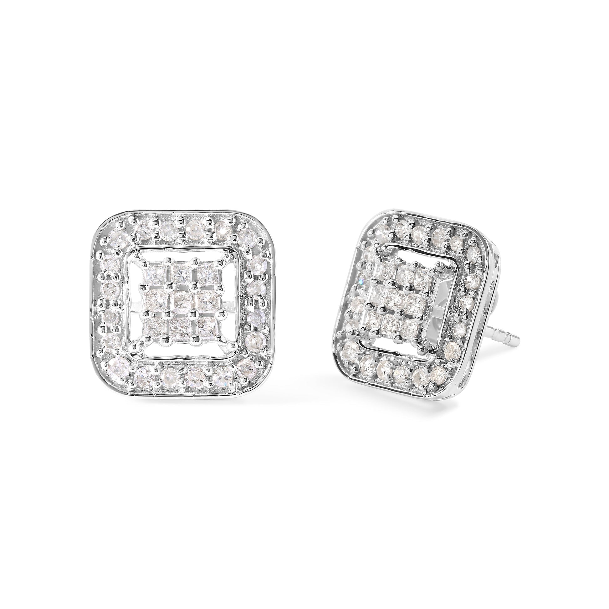 10K White Gold 5/8 Cttw Diamond Square Shaped Composite Stud Earrings (I-J Color, I1-I2 Clarity) Bids.com