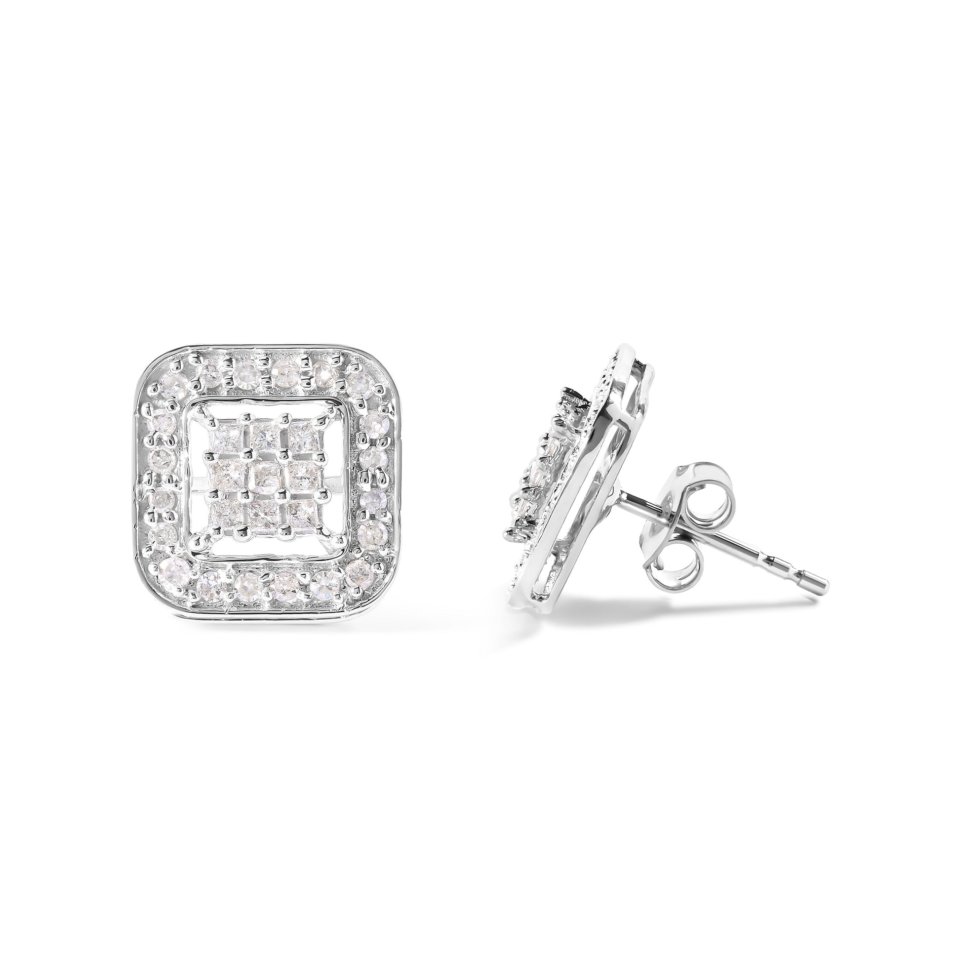 10K White Gold 5/8 Cttw Diamond Square Shaped Composite Stud Earrings (I-J Color, I1-I2 Clarity) Bids.com