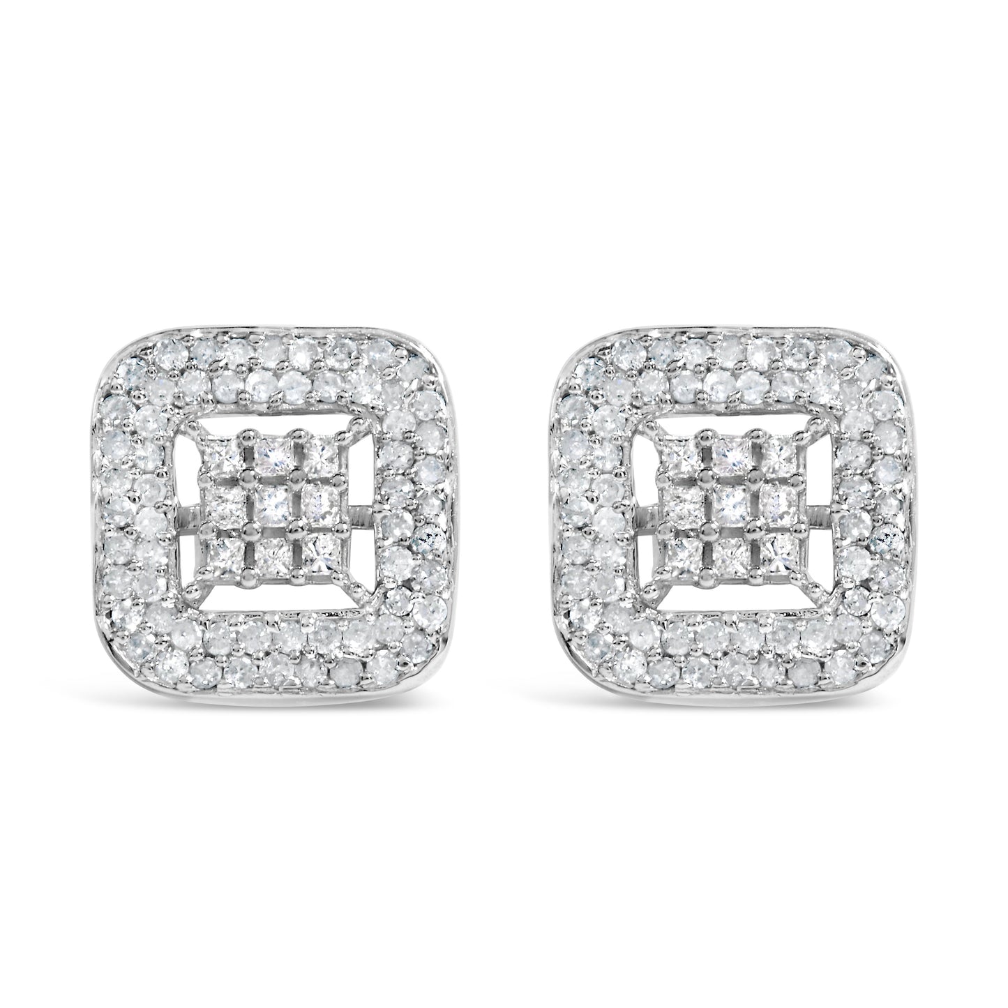 10K White Gold 1.00 Cttw Diamond Composite and Halo Stud Earrings (I-J Color, I1-I2 Clarity) Bids.com