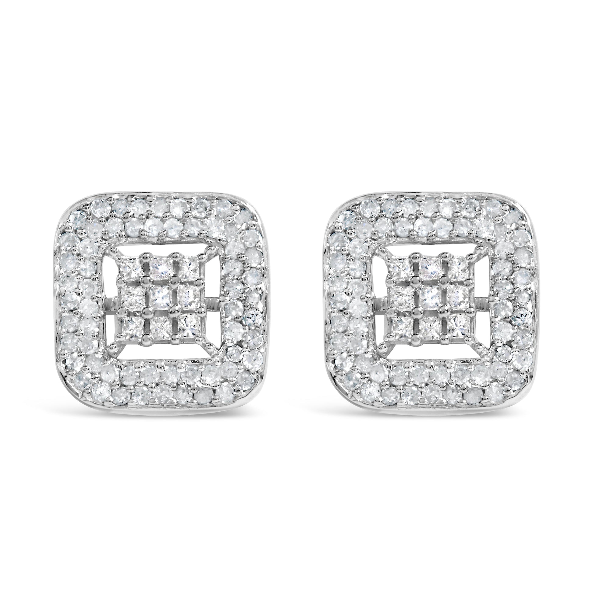 10K White Gold 1.00 Cttw Diamond Composite and Halo Stud Earrings (I-J Color, I1-I2 Clarity) Bids.com
