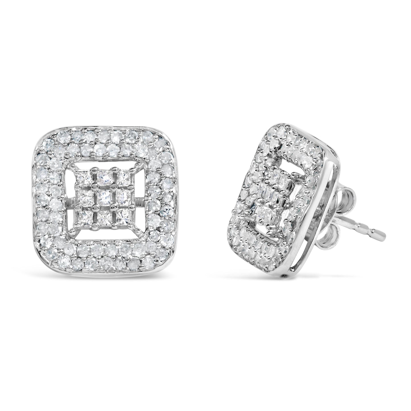 10K White Gold 1.00 Cttw Diamond Composite and Halo Stud Earrings (I-J Color, I1-I2 Clarity) Bids.com