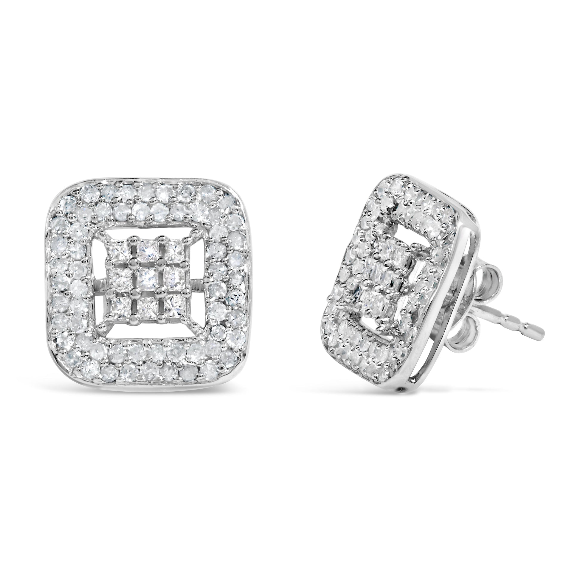 10K White Gold 1.00 Cttw Diamond Composite and Halo Stud Earrings (I-J Color, I1-I2 Clarity) Bids.com