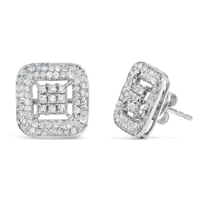 10K White Gold 1.00 Cttw Diamond Composite and Halo Stud Earrings (I-J Color, I1-I2 Clarity) Bids.com