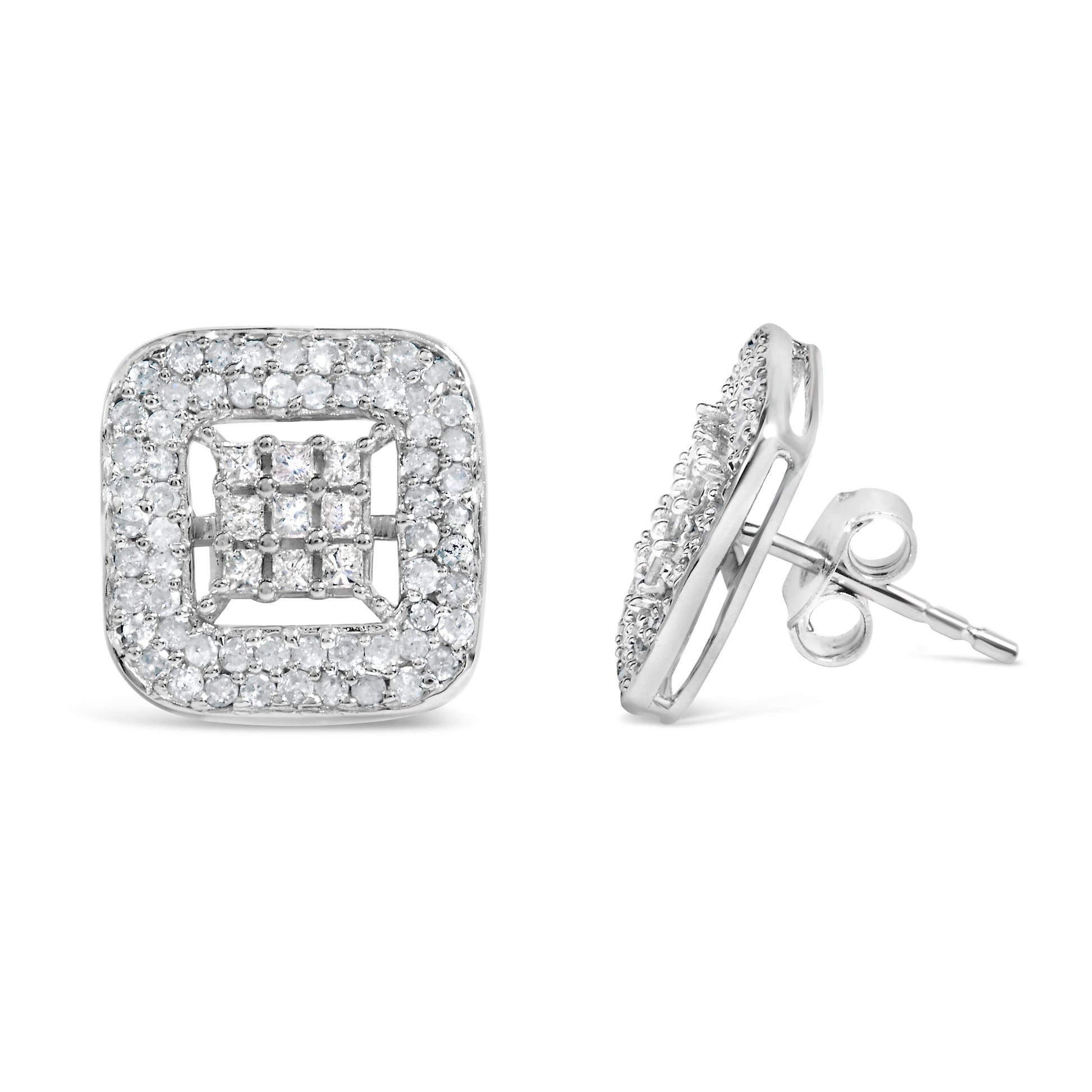 10K White Gold 1.00 Cttw Diamond Composite and Halo Stud Earrings (I-J Color, I1-I2 Clarity) Bids.com