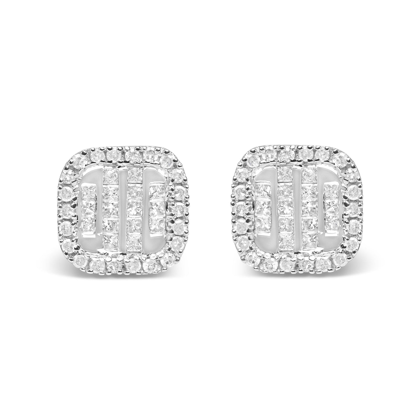 10K White Gold 7/8 Cttw Diamond Princess Composite and Halo Stud Earrings (I-J Color, I1-I2 Clarity) Bids.com