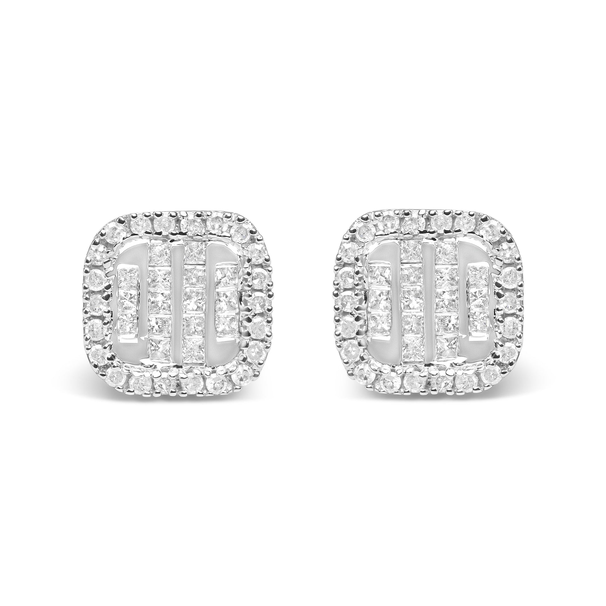 10K White Gold 7/8 Cttw Diamond Princess Composite and Halo Stud Earrings (I-J Color, I1-I2 Clarity) Bids.com