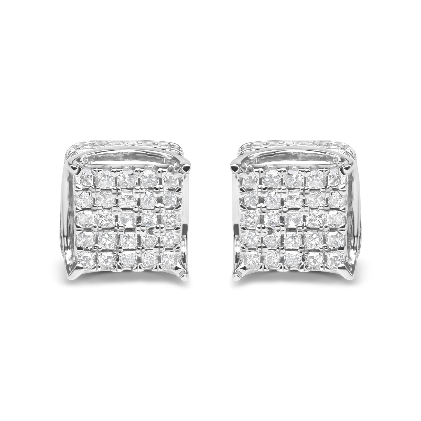 10K White Gold 1/2 Cttw Princess Cut Diamond Square Shaped Multi Stone Stud Earrings (H-I Color, SI1-SI2 Clarity) Bids.com