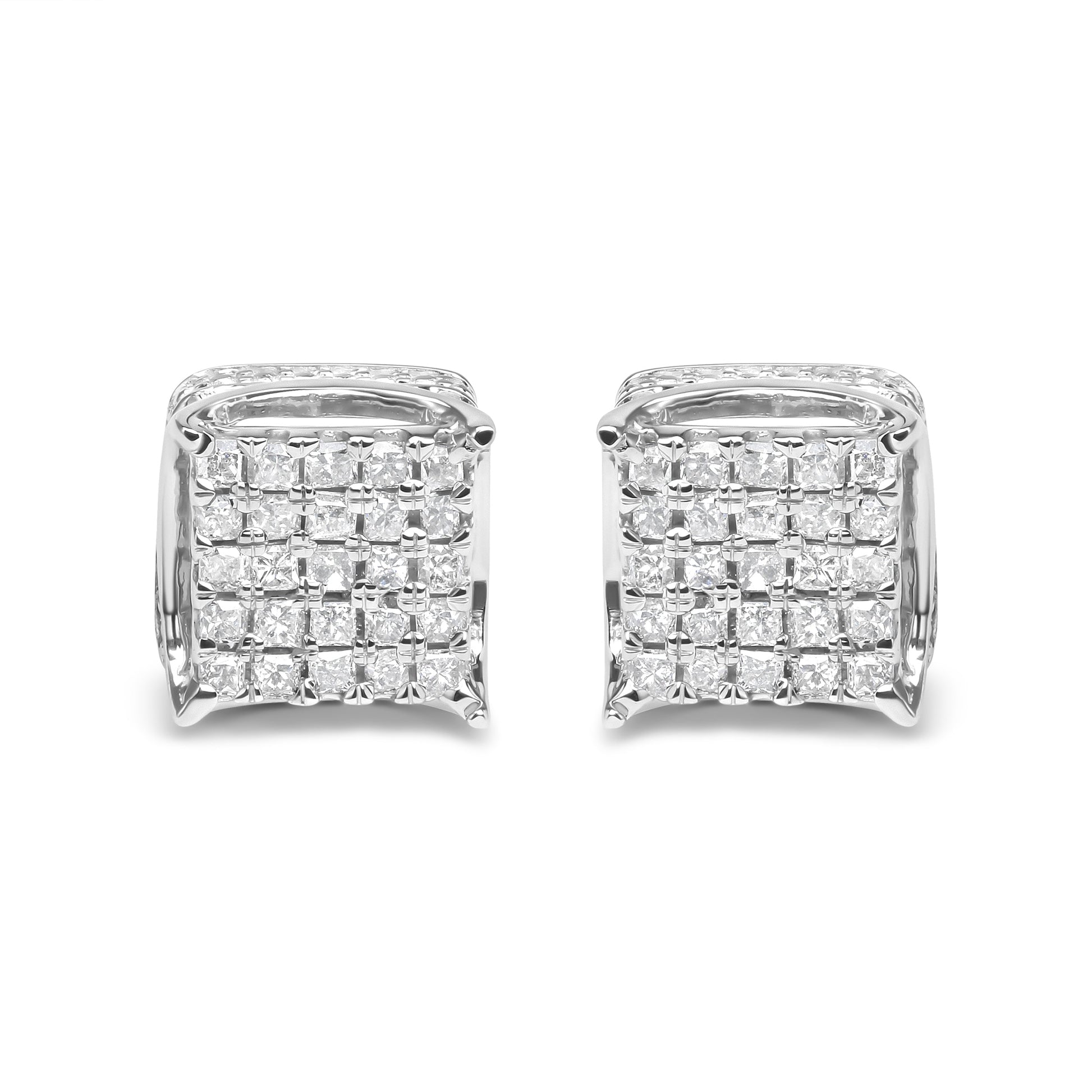 10K White Gold 1/2 Cttw Princess Cut Diamond Square Shaped Multi Stone Stud Earrings (H-I Color, SI1-SI2 Clarity) Bids.com