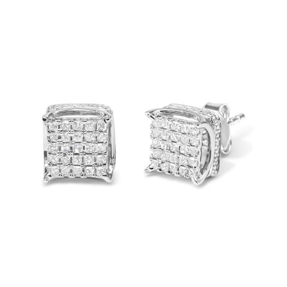 10K White Gold 1/2 Cttw Princess Cut Diamond Square Shaped Multi Stone Stud Earrings (H-I Color, SI1-SI2 Clarity) Bids.com