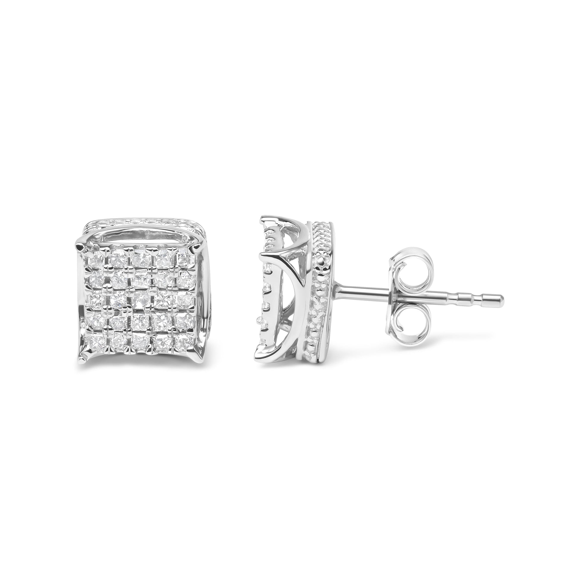 10K White Gold 1/2 Cttw Princess Cut Diamond Square Shaped Multi Stone Stud Earrings (H-I Color, SI1-SI2 Clarity) Bids.com