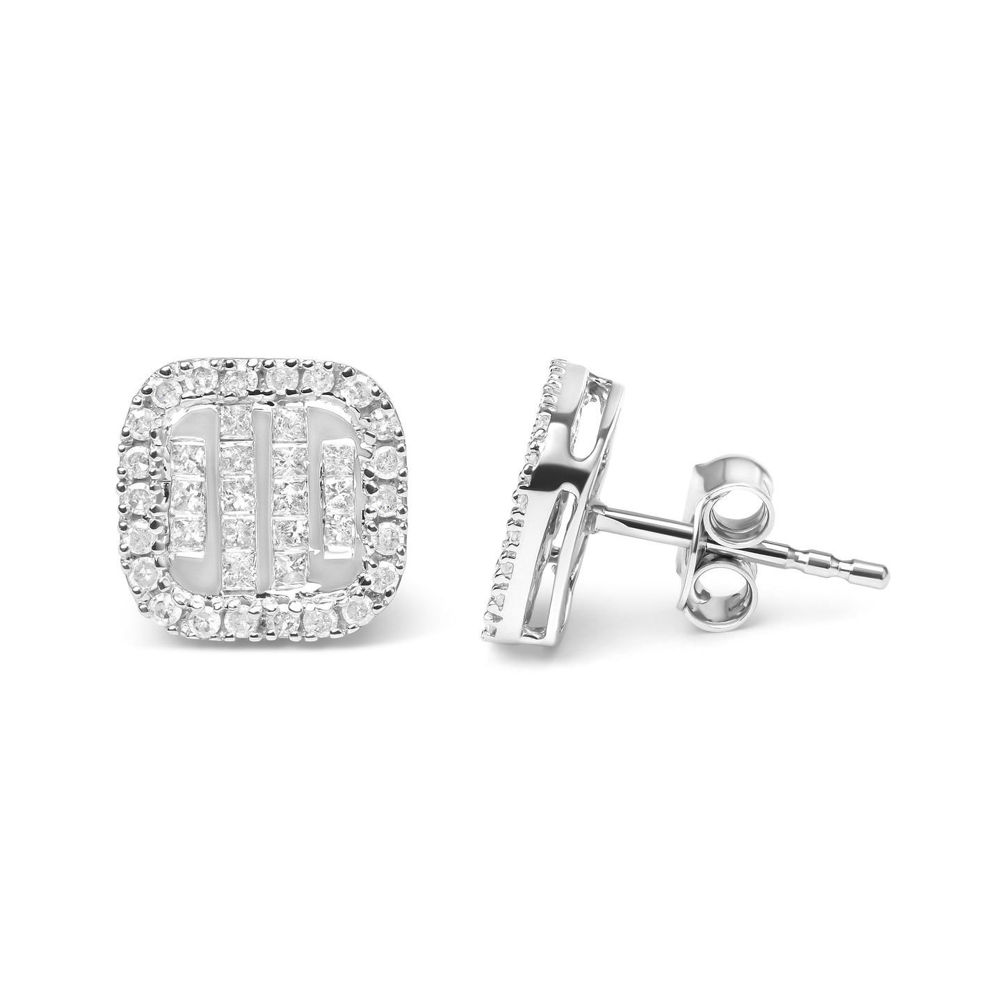 10K White Gold Invisible Set 1/2 Cttw Diamond Composite and Halo Stud Earrings (H-I Color, I1-I2 Clarity) Bids.com