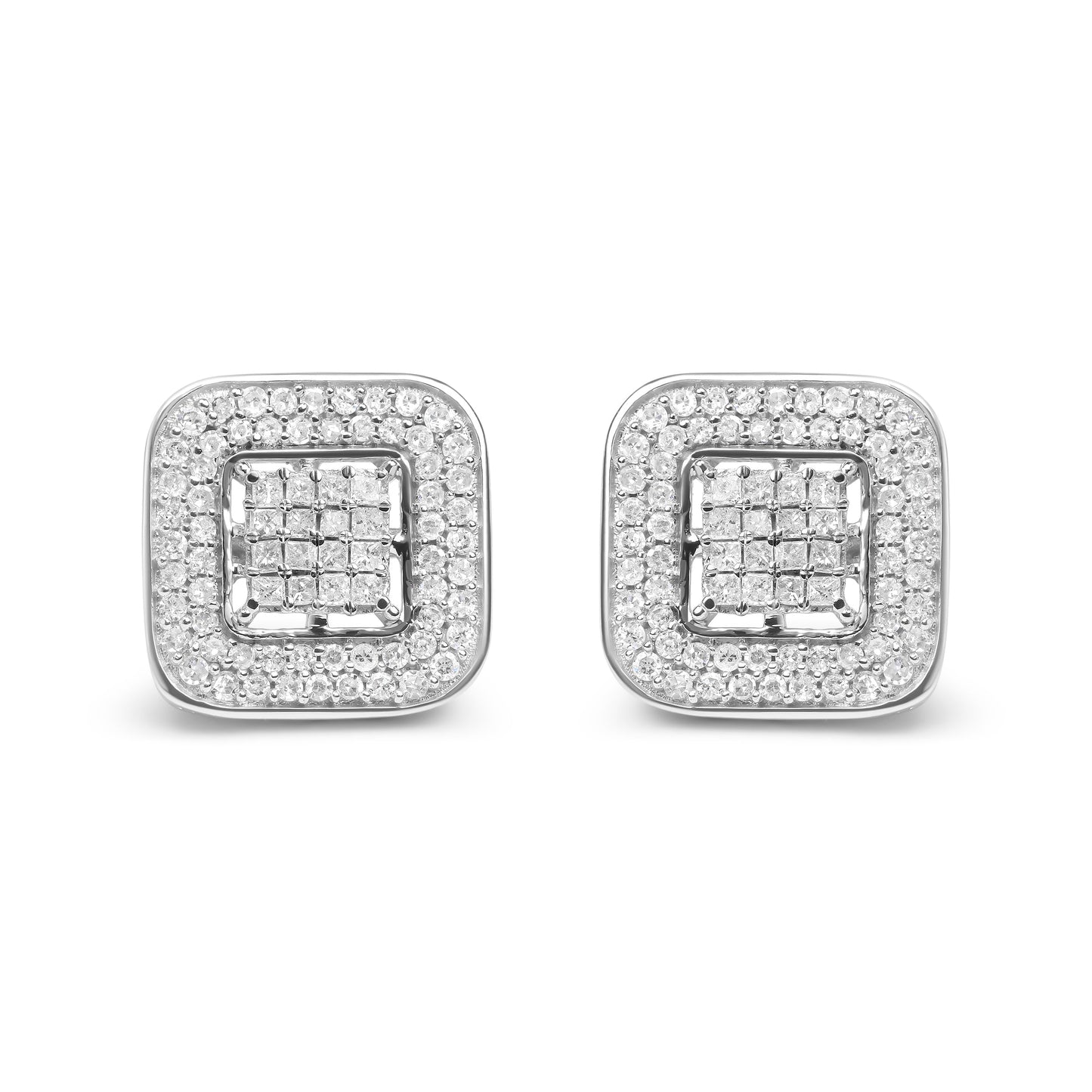 10K White Gold 1.0 Cttw Round and Princess Cut Diamond Composite Open Halo Stud Earrings (H-I Color, SI1-SI2 Clarity) Bids.com