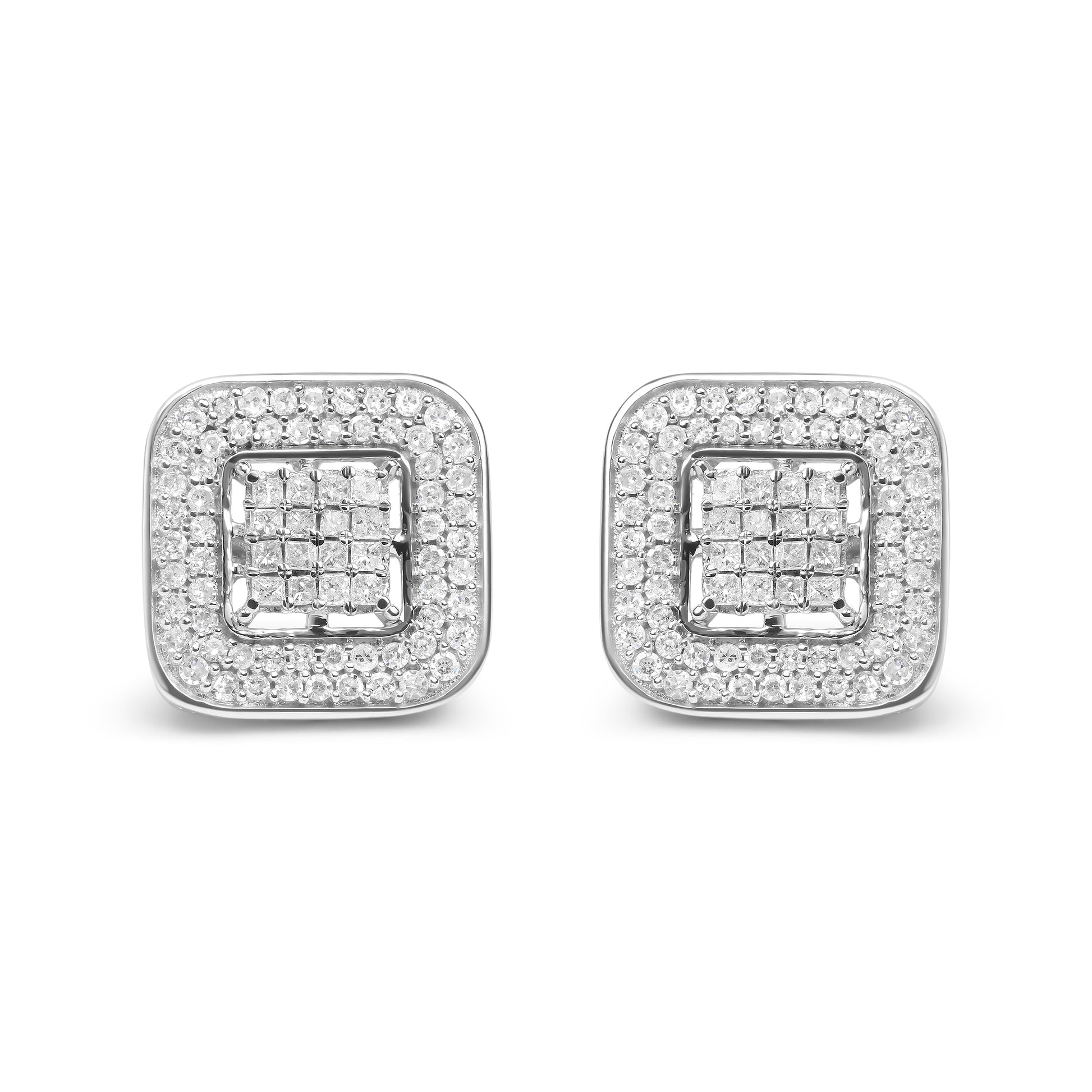 10K White Gold 1.0 Cttw Round and Princess Cut Diamond Composite Open Halo Stud Earrings (H-I Color, SI1-SI2 Clarity) Bids.com