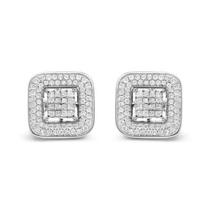 10K White Gold 1.0 Cttw Round and Princess Cut Diamond Composite Open Halo Stud Earrings (H-I Color, SI1-SI2 Clarity) Bids.com