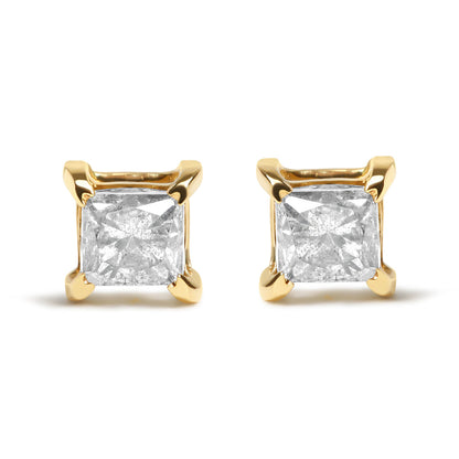 10K Yellow Gold 5/8 Cttw Princess Cut Diamond 4-Prong Solitaire Stud Earrings (J-K Color, I2-I3 Clarity) Bids.com