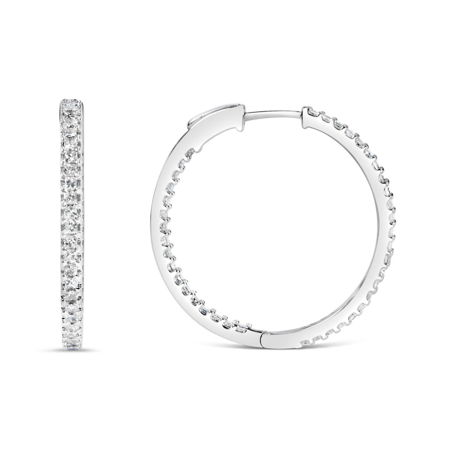 14K White Gold 1.0 Cttw Princess Diamond Inside Out Hoop Earrings (H-I Color, I1-I2 Clarity) - 23 MM Bids.com