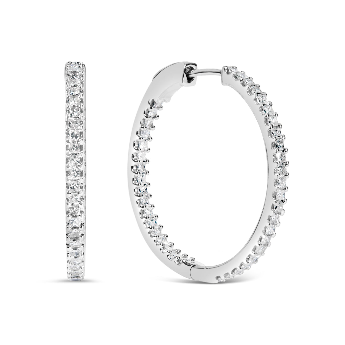 14K White Gold 1.0 Cttw Princess Diamond Inside Out Hoop Earrings (H-I Color, I1-I2 Clarity) - 23 MM Bids.com