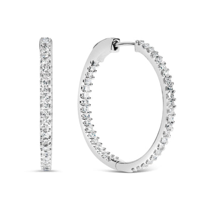 14K White Gold 1.0 Cttw Princess Diamond Inside Out Hoop Earrings (H-I Color, I1-I2 Clarity) - 23 MM Bids.com