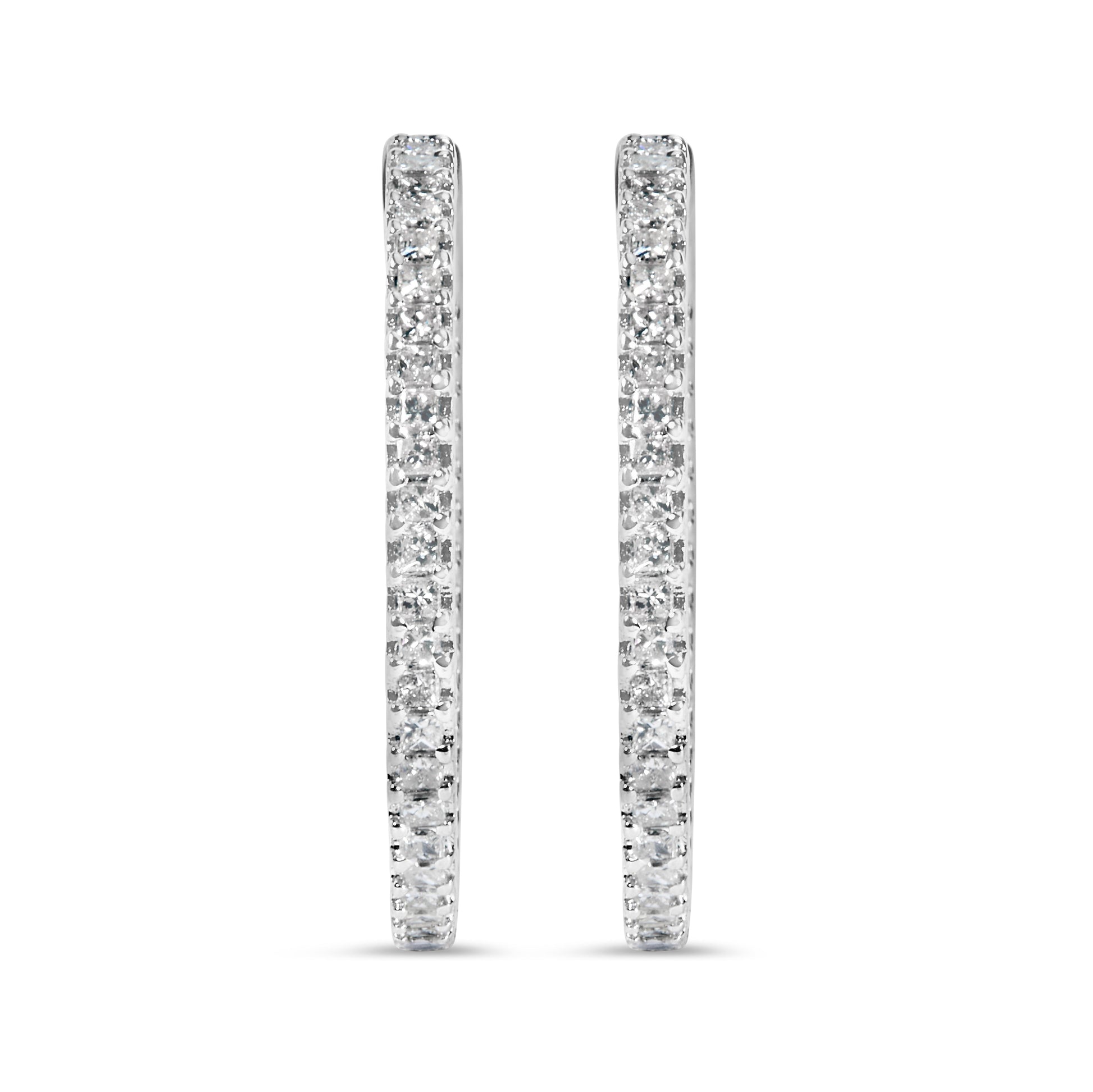 14K White Gold 1.0 Cttw Princess Diamond Inside Out Hoop Earrings (H-I Color, I1-I2 Clarity) - 23 MM Bids.com