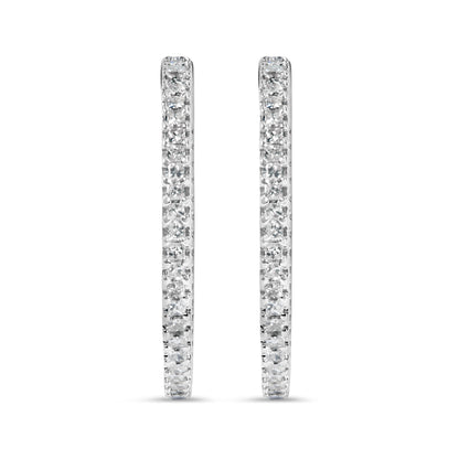 14K White Gold 1.0 Cttw Princess Diamond Inside Out Hoop Earrings (H-I Color, I1-I2 Clarity) - 23 MM Bids.com
