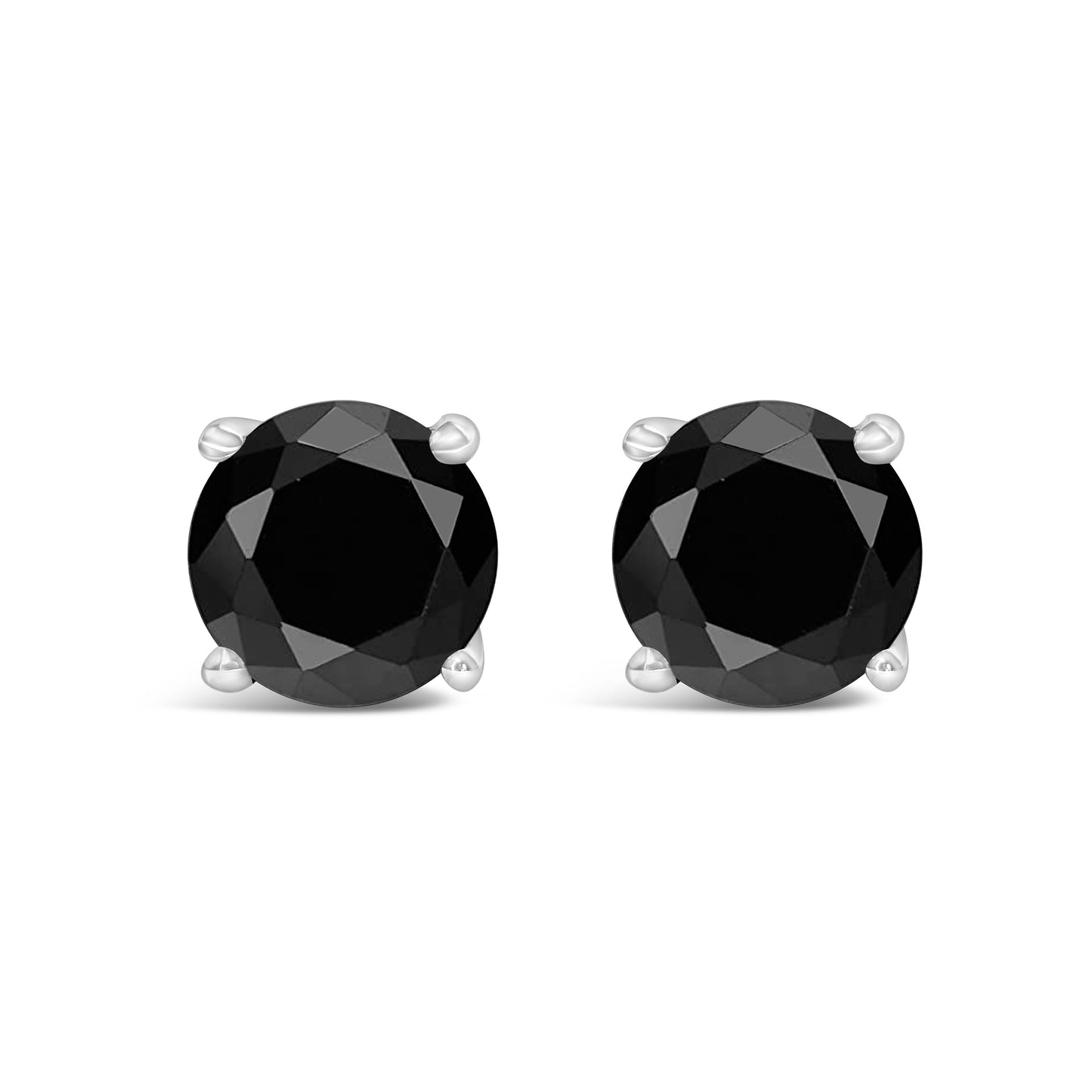 14K White Gold 2.00 Cttw Round Brilliant-Cut Black Diamond Classic 4-Prong Stud Earrings with Screw Backs (Fancy Color-Enhanced, I2-I3 Clarity) Bids.com