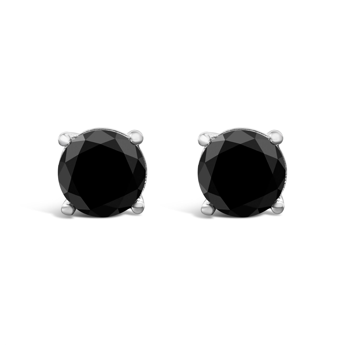 14K White Gold 2.00 Cttw Round Brilliant-Cut Black Diamond Classic 4-Prong Stud Earrings with Screw Backs (Fancy Color-Enhanced, I2-I3 Clarity) Bids.com