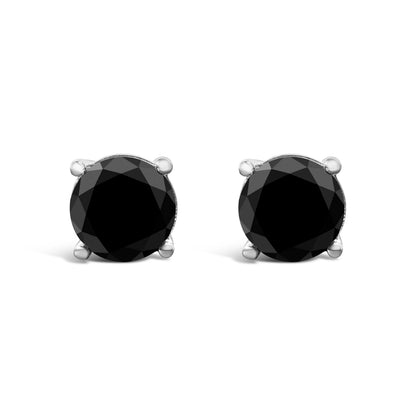 14K White Gold 2.00 Cttw Round Brilliant-Cut Black Diamond Classic 4-Prong Stud Earrings with Screw Backs (Fancy Color-Enhanced, I2-I3 Clarity) Bids.com