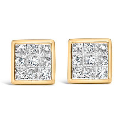 14K Yellow Gold 1.0 Cttw Princess Cut Diamond Composite Stud Earrings with Screw Backs (J-K Color, SI1-SI2 Clarity) Bids.com