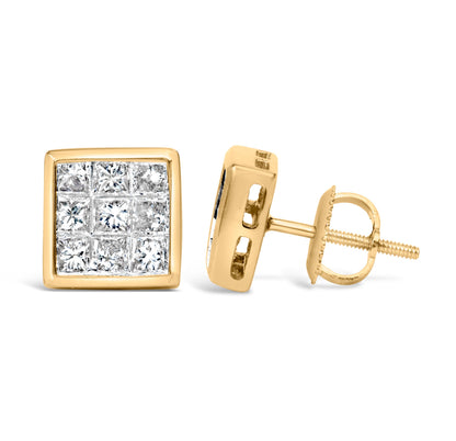 14K Yellow Gold 1.0 Cttw Princess Cut Diamond Composite Stud Earrings with Screw Backs (J-K Color, SI1-SI2 Clarity) Bids.com