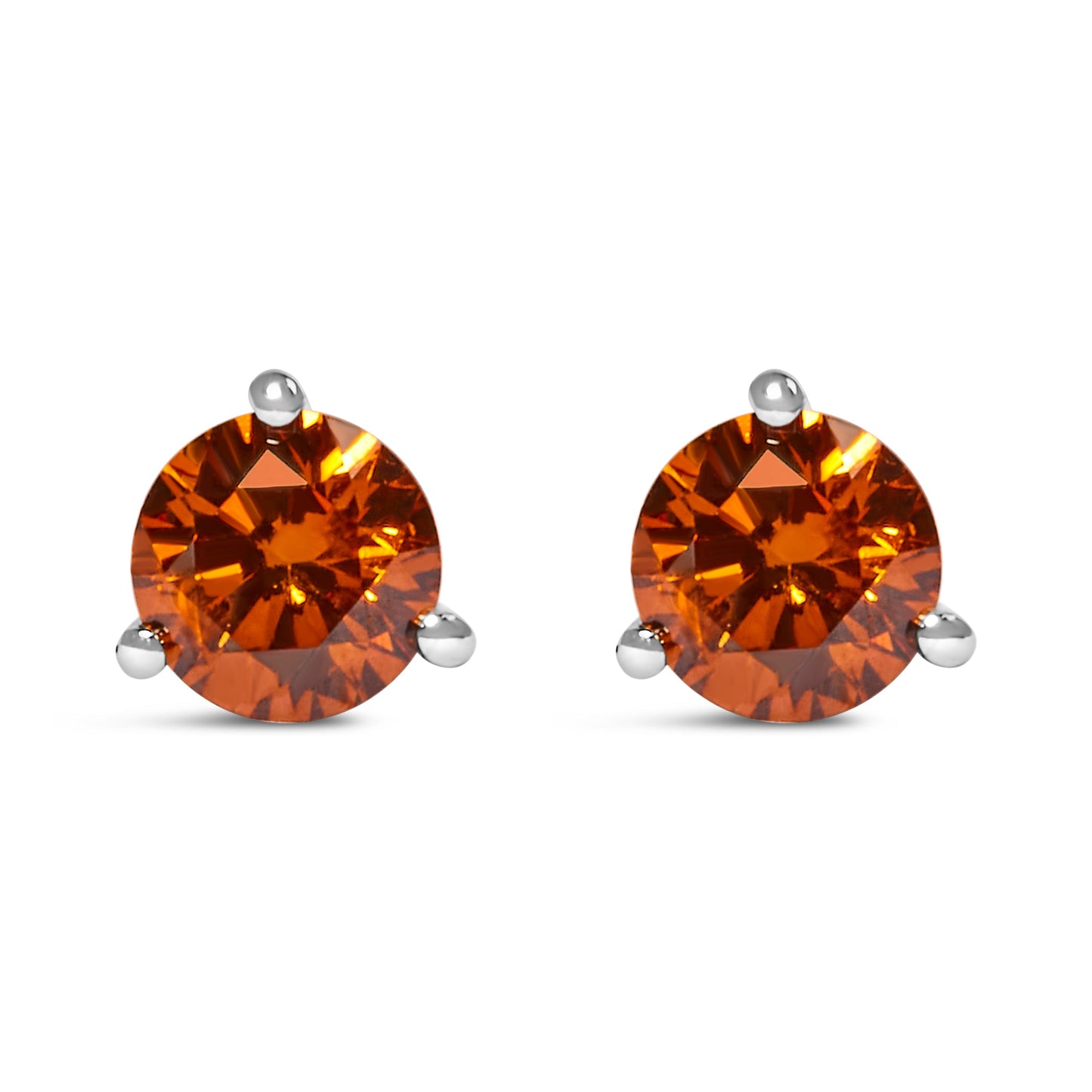 14K White Gold 1/2 Cttw Lab-Grown Round Brilliant-Cut Orange Diamond Classic 3-Prong Martini set Stud Earrings (Orange Color, VS1-VS2 Clarity) Bids.com