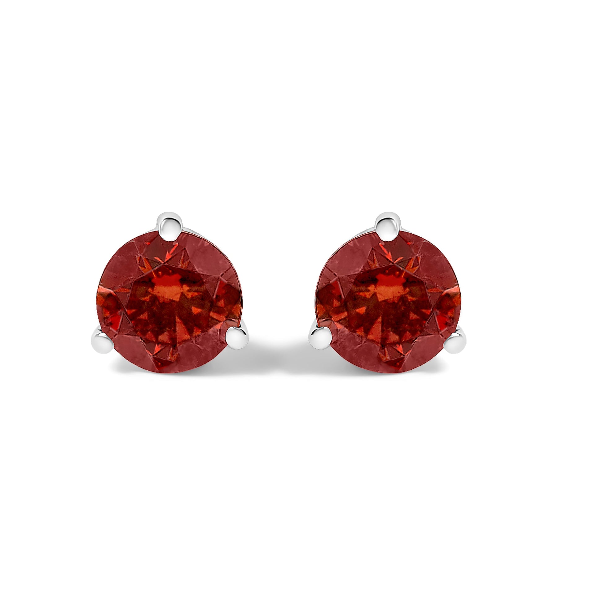 14K White Gold 3/4 Cttw Red Lab-Grown Diamond Classic 3-Prong Martini Set Solitaire Stud Earrings Bids.com