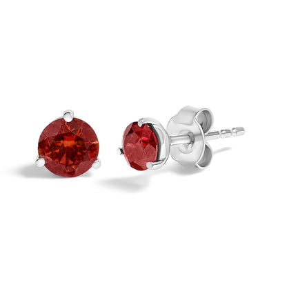 14K White Gold 3/4 Cttw Red Lab-Grown Diamond Classic 3-Prong Martini Set Solitaire Stud Earrings Bids.com