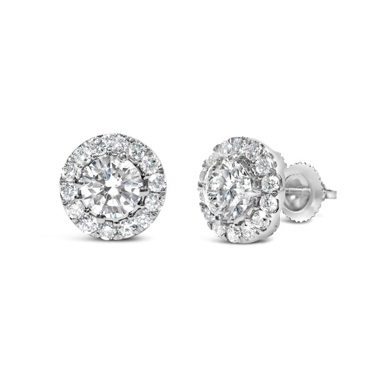 14K White Gold 3.0 Cttw Lab-Grown Diamond Hidden Halo Stud Earrings Bids.com