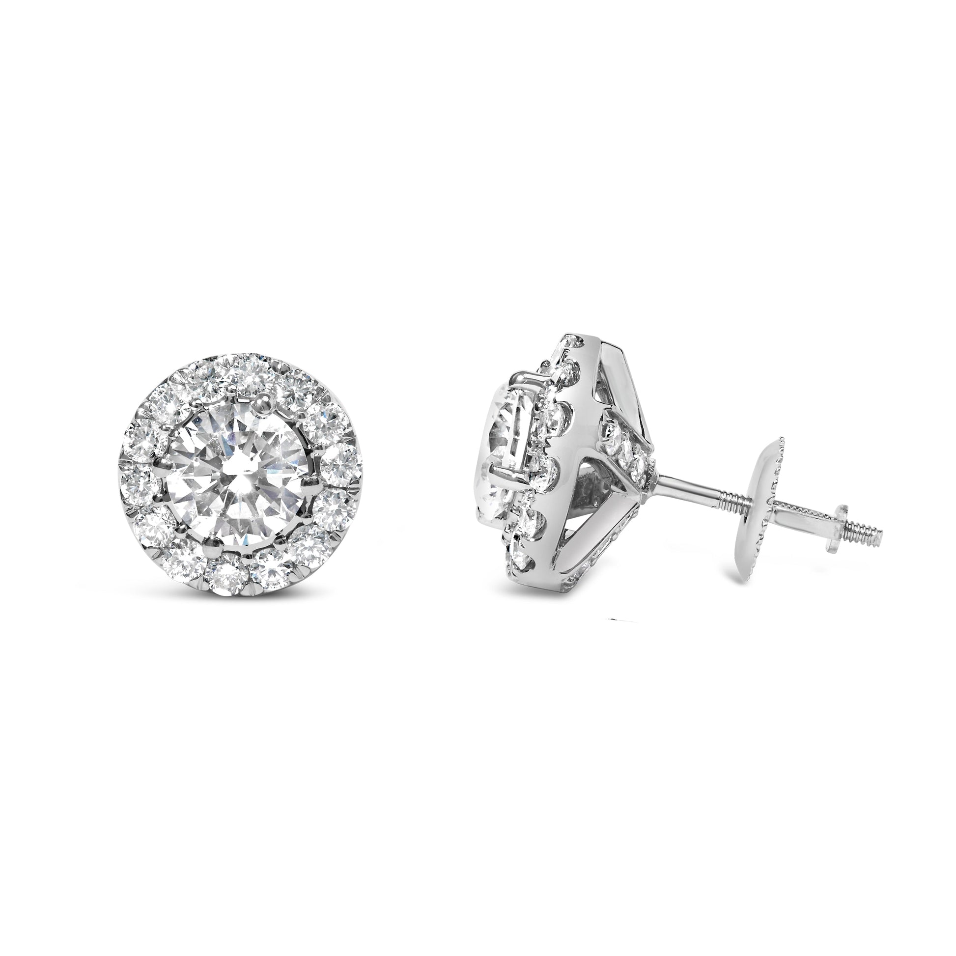 14K White Gold 3.0 Cttw Lab-Grown Diamond Hidden Halo Stud Earrings Bids.com