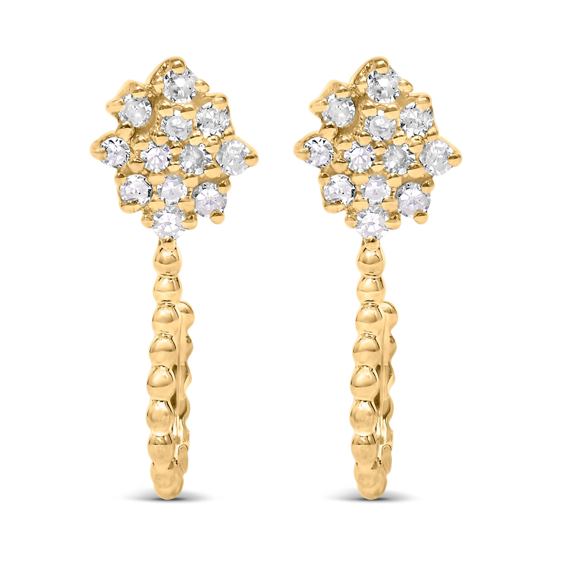 14K Yellow Gold Plated .925 Sterling Silver 1/10 Cttw Diamond Floral Cluster and Beaded Hoop Stud Earrings (H-I Color, I1-I2 Clarity) Bids.com