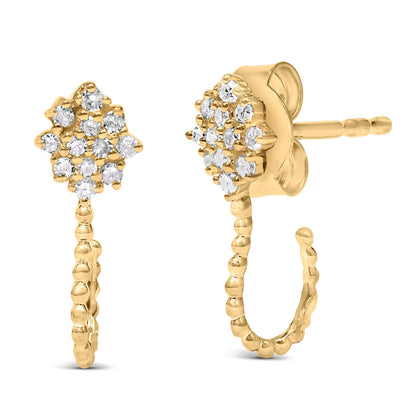 14K Yellow Gold Plated .925 Sterling Silver 1/10 Cttw Diamond Floral Cluster and Beaded Hoop Stud Earrings (H-I Color, I1-I2 Clarity) Bids.com