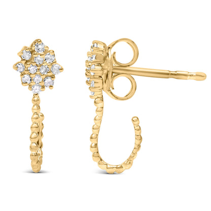 14K Yellow Gold Plated .925 Sterling Silver 1/10 Cttw Diamond Floral Cluster and Beaded Hoop Stud Earrings (H-I Color, I1-I2 Clarity) Bids.com