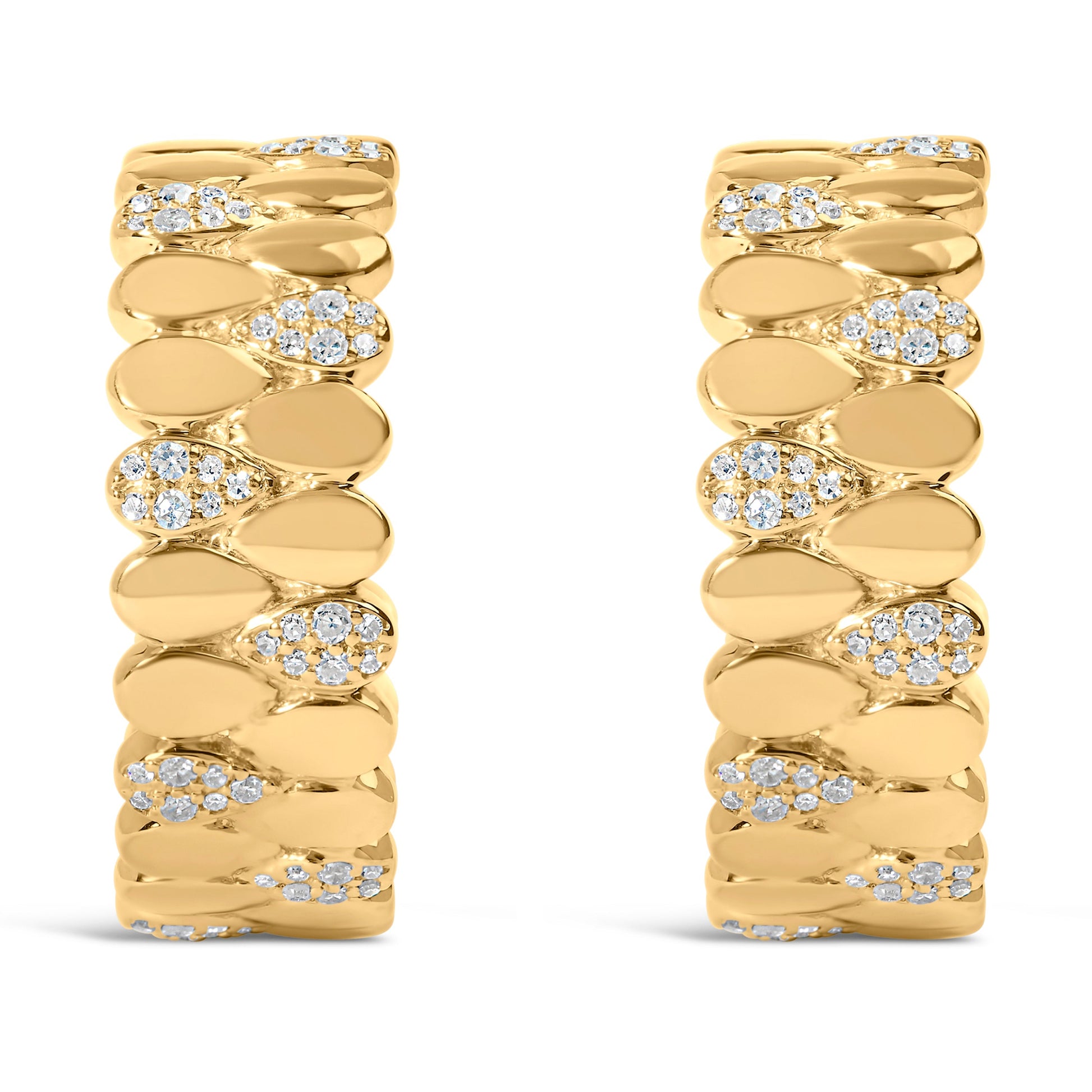 14K Yellow Gold Plated .925 Sterling Silver 3/8 Cttw Diamond Pave Pear Link J Hoop Earrings (H-I Color, I1-I2 Clarity) Bids.com