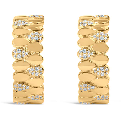 14K Yellow Gold Plated .925 Sterling Silver 3/8 Cttw Diamond Pave Pear Link J Hoop Earrings (H-I Color, I1-I2 Clarity) Bids.com