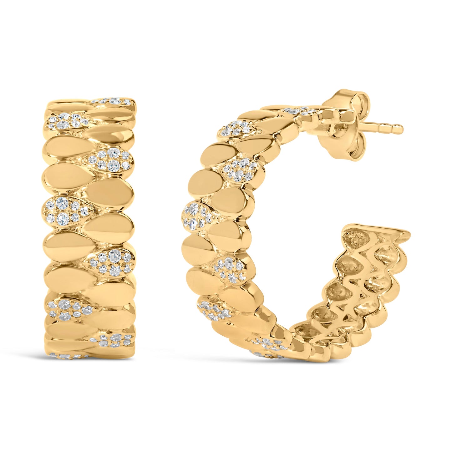 14K Yellow Gold Plated .925 Sterling Silver 3/8 Cttw Diamond Pave Pear Link J Hoop Earrings (H-I Color, I1-I2 Clarity) Bids.com